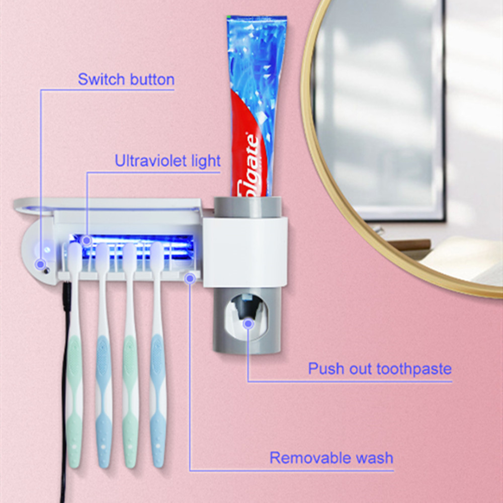 3 in 1 UV Light Toothbrush Holder Sanitizer Automatic Toothpaste Dispenser New