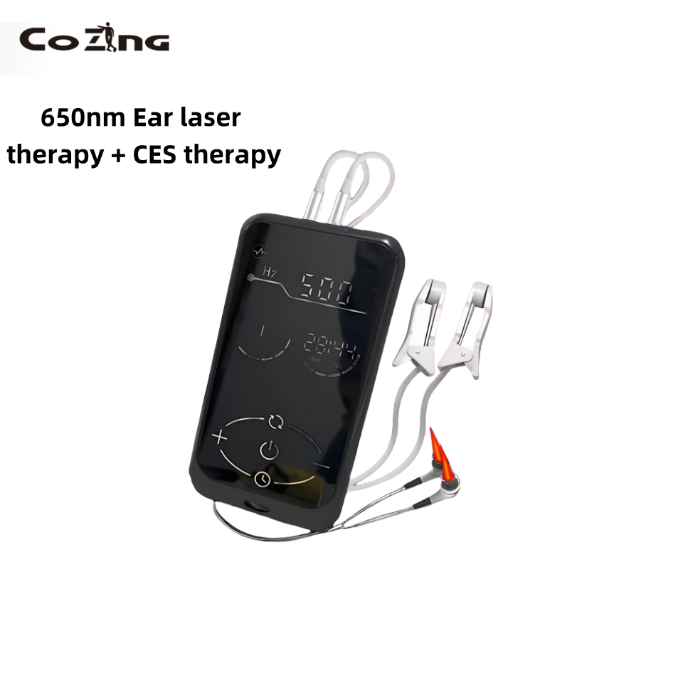2 in 1 650nm red light therapy,CES light laser therapy device with nasal and ear probe for depression anxiety,1-999Hz , touchablescreen