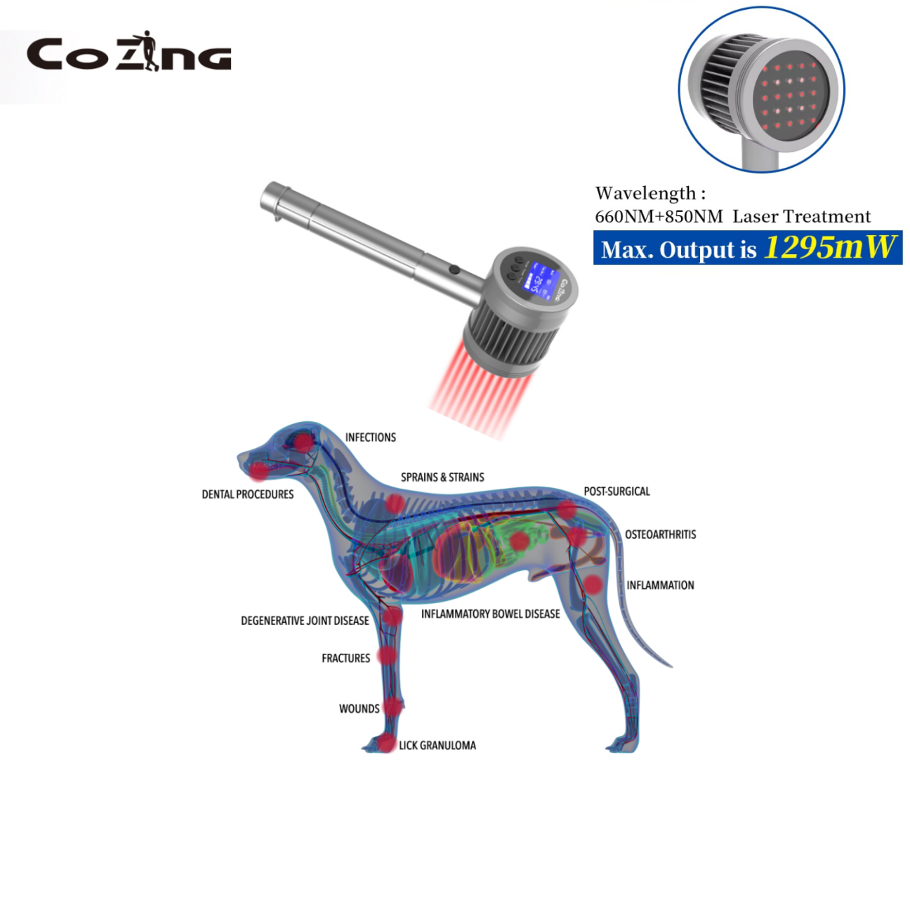 COZING-T05-4  10W 650nm 808nm Professional Laser Therapy Device – Advanced Dual-Wavelength Photobiomodulation System