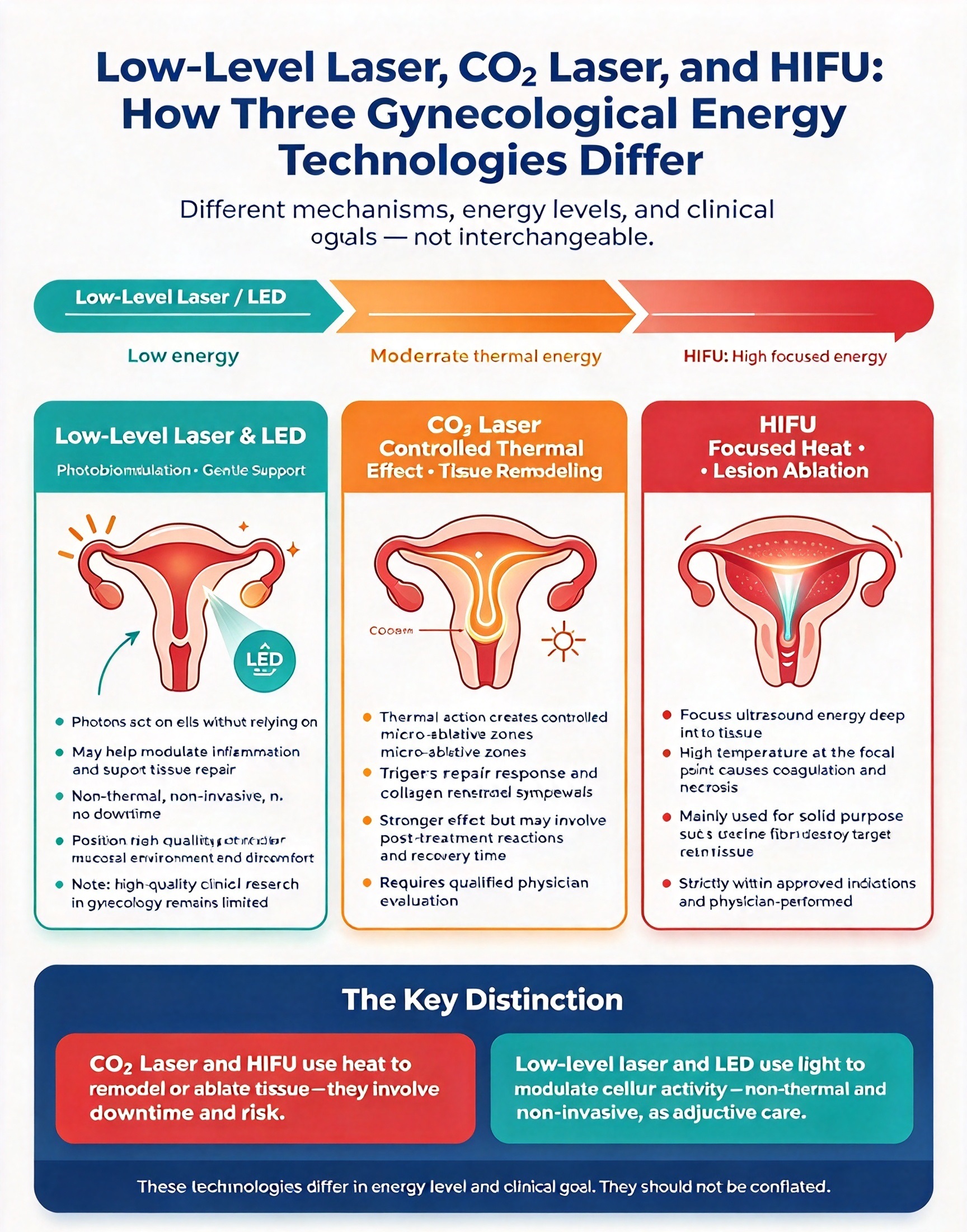 Low-Level Laser, CO₂ Laser, and HIFU: How Three Gynecological Energy Technologies Differ