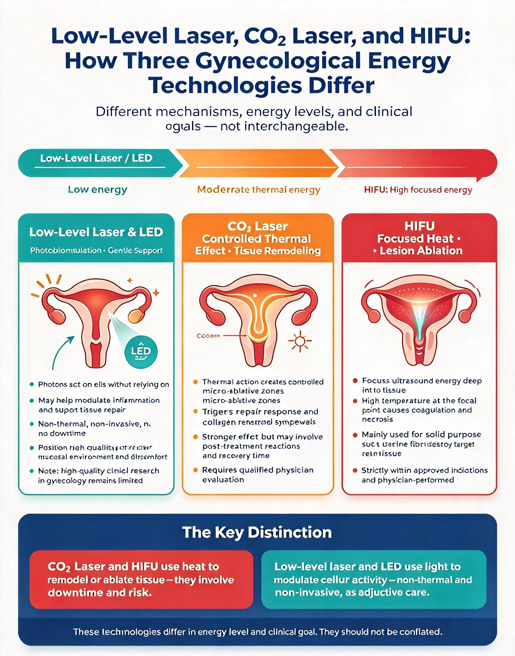 Low-Level Laser, CO₂ Laser, and HIFU: How Three Gynecological Energy Technologies Differ